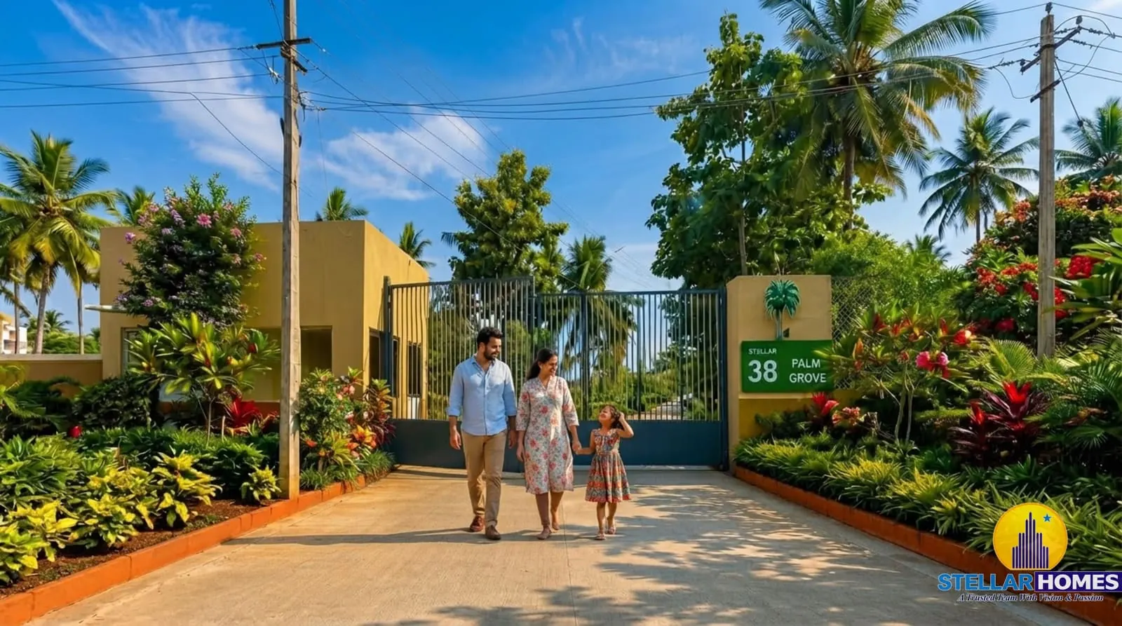 Grand gated portal entrance at Stellar Palmgrove