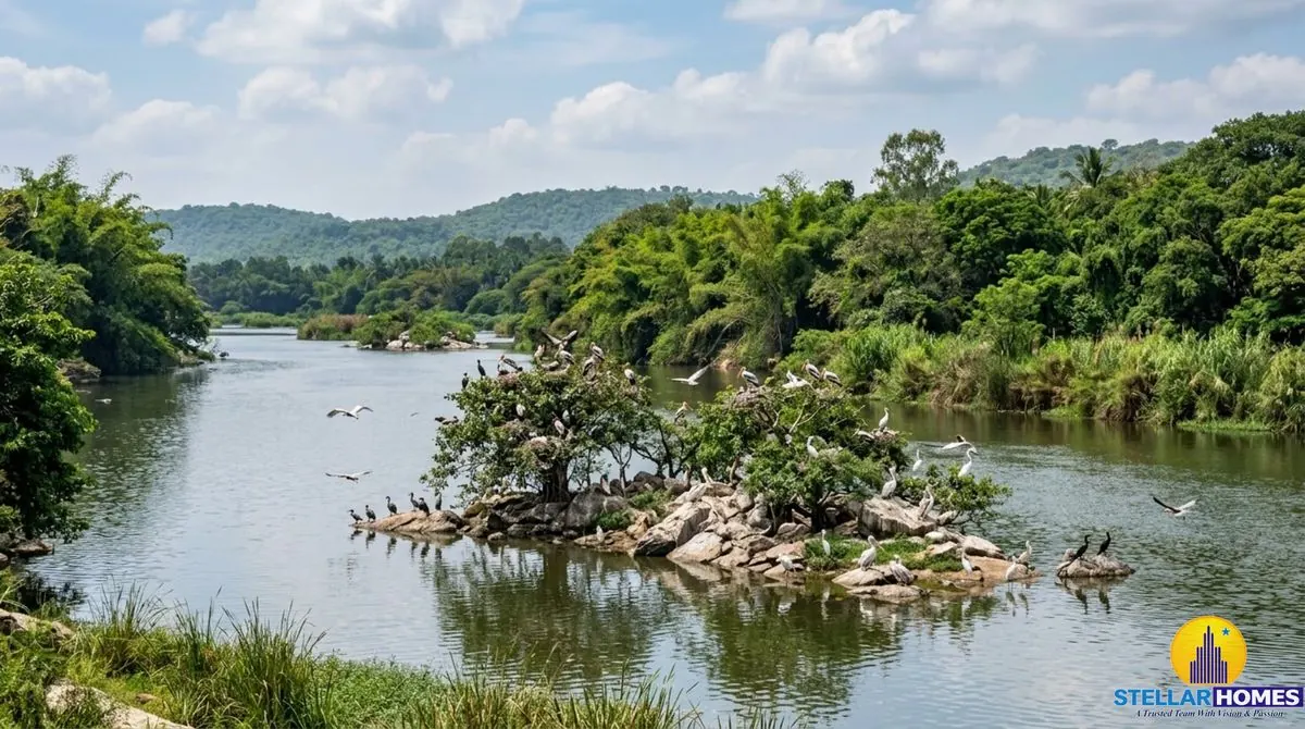 Birds nesting on rocks at Ranganathittu Bird Sanctuary