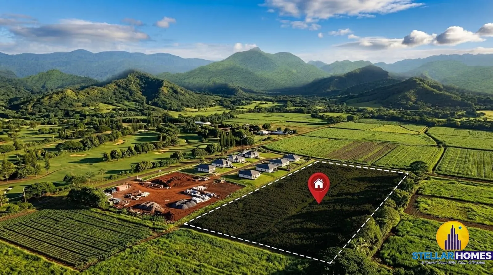 Aerial view marking the exact Stellar Palmgrove plot location
